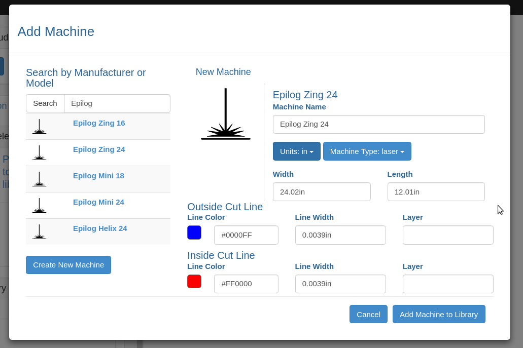 NestCAD machine library